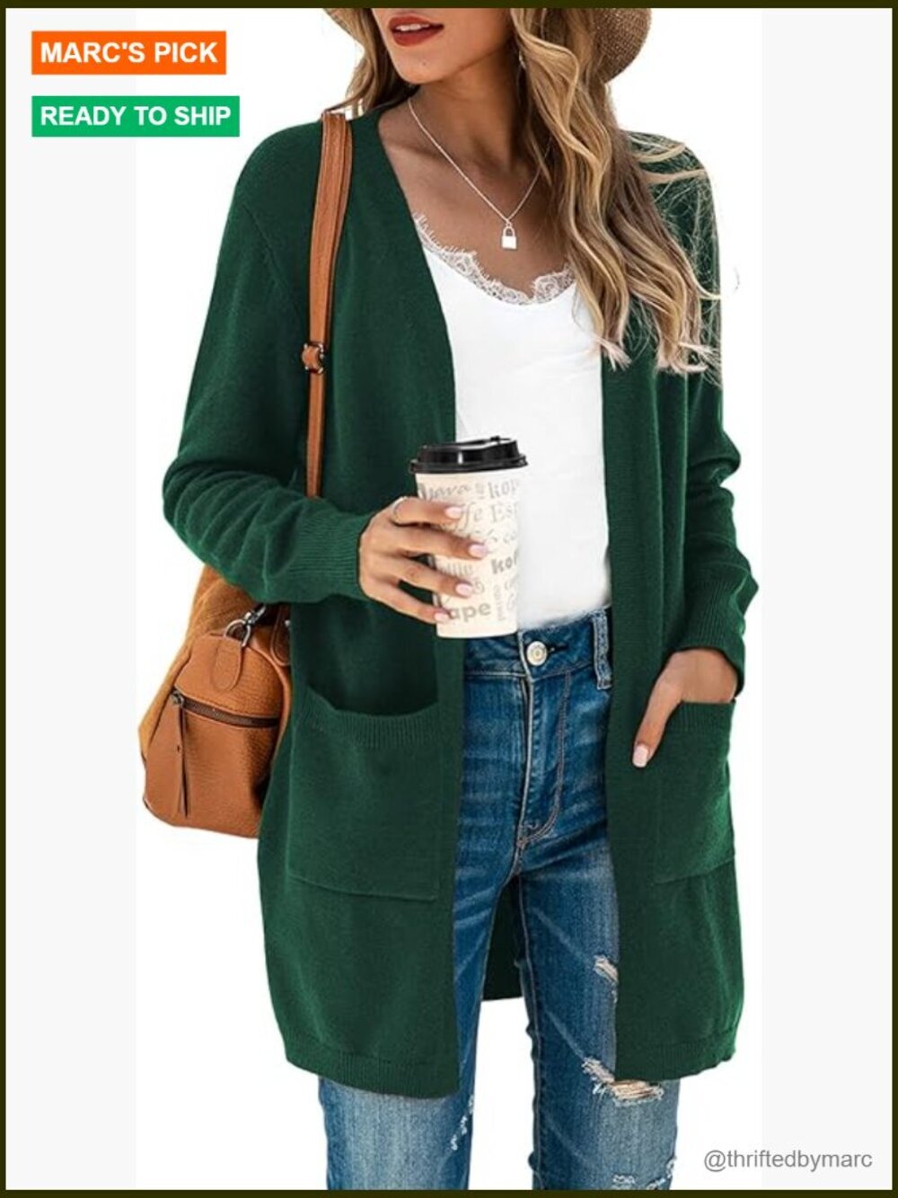 Women's Open Front Cardigan Long Sleeve Knit Sweater with Pockets Oversized